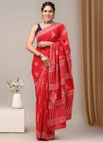 Cotton Red Casual Wear Printed Saree